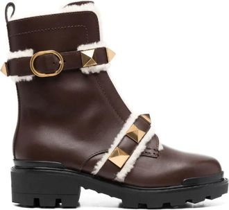 Valentino Goudkleurige Rockstud Enkellaarzen - Dames - Enkellaarsjes - Bruin - 38 EU - Leer - Schoenen