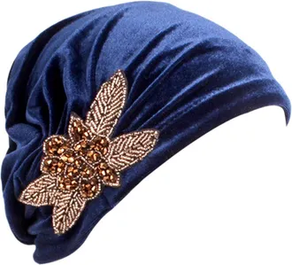 Generic Chemo Headwear for Women UK, Womens Velvet Turban Stretch Slouchy Cancer Beanie Hat Rhinestone Flower Hijab Head Wrap Cap Hair Loss Protection Chemo A