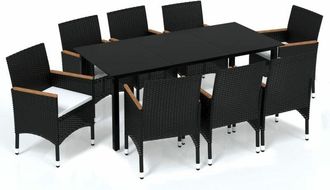 vidaXL Set De Muebles De Jard&iacute;n 9 Pzas Y Cojines Rat&aacute;n Sint&eacute;tico Negro Vidaxl