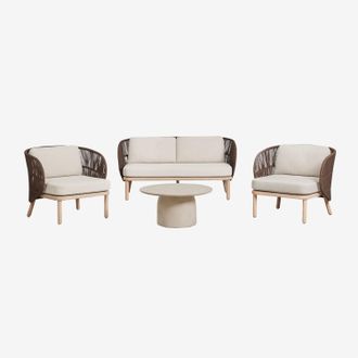 Sklum Conjunto De Jard&iacute;n Con Sof&aacute; De 2 Plazas, 2 Sillones Capri Y Mesa De Centro Redonda &Oslash;75 Cm En Cemento Layana Sklum