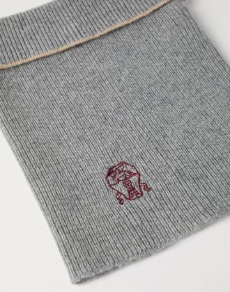 Brunello Cucinelli Ribbed Wool Knit Scarf - Grey