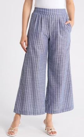 Renee C Stripe Linen & Cotton Wide Leg Pants in Denim at Nordstrom Rack, Size X-Large