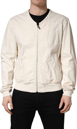Dolce & Gabbana Off White Cotton FullZip Denim Blouson Mens Jacket (Pre-Owned)