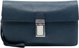 Prada Pre-owned Vintage Clutch - Dames - Vintage Clutch - Blauw - ONE Size - Leer - Vintage