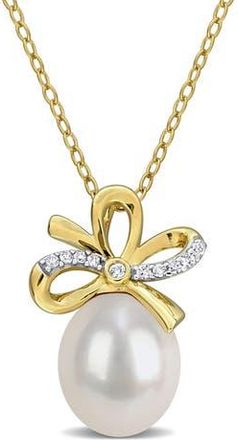 Delmar 9-10mm Cultured Freshwater Pearl & White Sapphire Pendant Necklace - 0.1ct. at Nordstrom Rack