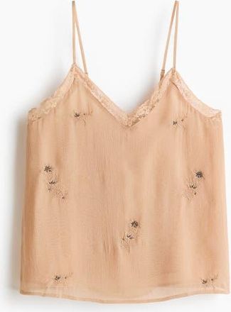 H&M Embroidered Strappy Top in Beige at Nordstrom, Size X-Small