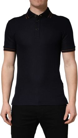 Dolce & Gabbana Mens Silk Blend Polo Black Cotton Polyester