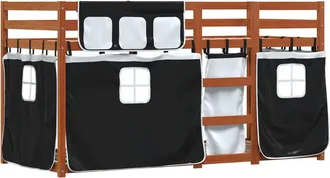 vidaXL Vidaxl - Litera Con Cortinas Madera Maciza Pino Blanco Y Negro 80x200 Cm