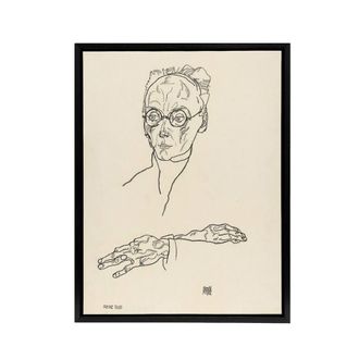 Artery8 Franz Blei Line Art Portrait Framed Canvas Wall Art Print Egon Schiele in Beige | Size: W24 x H32