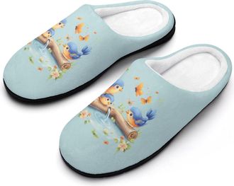 Generic Blue Birds On A Branch Mens Slippers Comfortable And Non-slip Cotton Slipper Shoe for House