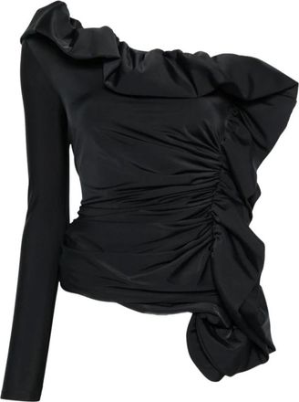 Amen Overhemden, Dames, Zwart, L, 009 Abito Corto Lycra Monosp Voilant