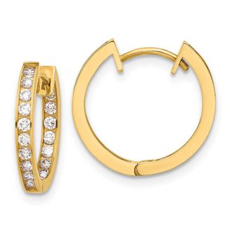 Diamond2Deal 10K Yellow Gold Polished 2.CZ Hinged In/Out Hoop Earring