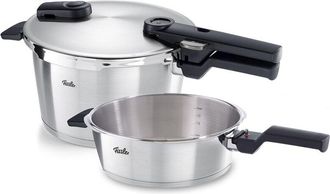 FISSLER Vitaquick Premium - Set di pentole a pressione, 2 pezzi, diametro 22 cm (1 pentola a pressione da 4,5 l, 1 padella a pressione da 2,5 l), compatibile