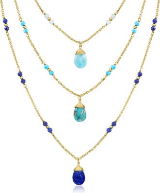 Ross-Simons Multi-Gemstone 3-Strand Layered Necklace in 18kt Gold Over Sterling