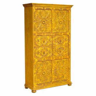 Wanderlust Deco Armario de madera labrada acabado artesanal amarillo