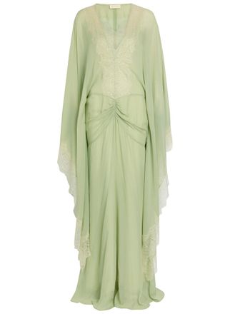 De La Vali DE LA Vali Evita Lace-trimmed Draped Georgette Maxi Dress - Light Green - 16 (UK16 / XL)