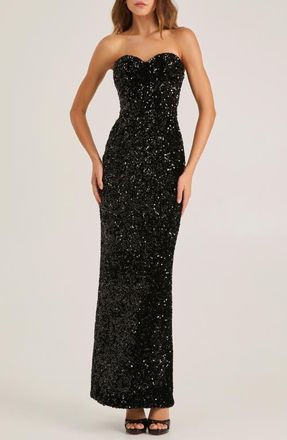 Helsi Ryan Sequin Strapless Column Gown in Black at Nordstrom, Size X-Small