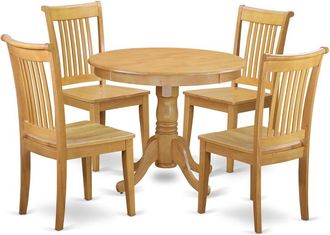 East West Furniture Dining Room Set Oak, ANPO5-OAK-W