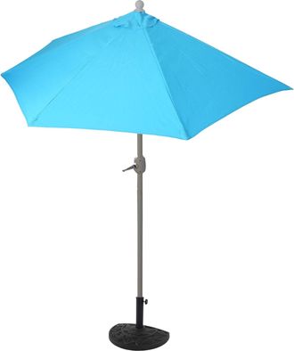 Hhg Nunca Usado] Sombrilla De Media Ca&ntilde;a Parla, Sombrilla De Balc&oacute;n, Poli&eacute;ster/aluminio Uv 50+ 3kg, 270cm Turquesa Con Soporte