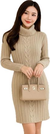 Generic Women Winter Turtle Neck Jumper Dress UK Knitted Bodycon Dresses Long Sleeve Cable Sweater Dress Slim Fit Knitwear Pullover Mini Dress for Party Weddi