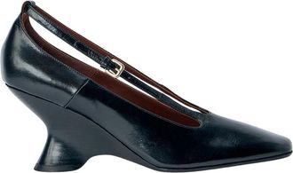 Dries Van Noten Leren Wedge Pumps - Dames - Sleehakken - Zwart - 38 EU - Leer - Schoenen