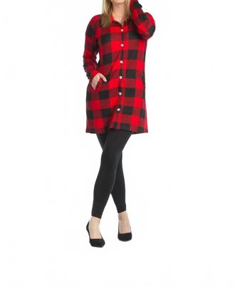 Papillon Brushed Check Button Up Dress In Red