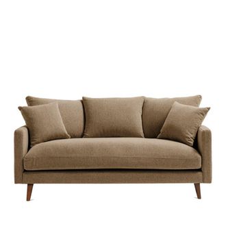 DRAWER Sof&aacute; de 3 plazas en tela con patas de madera oscura - Caramelo