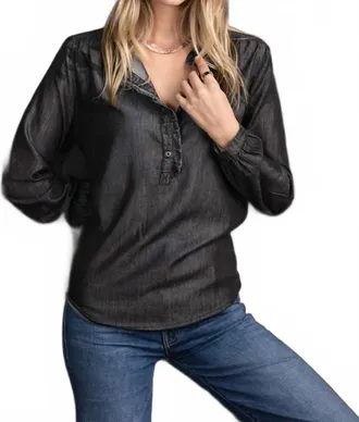 Dylan Ruffle Up Blouse In Soft Black