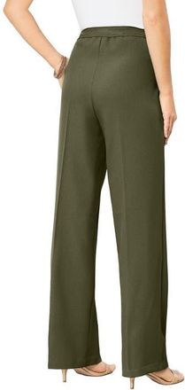 Roaman's Plus Size Wide Leg Bend Over Pant in Dark Olive Green at Nordstrom, Size 12