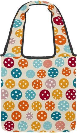 Generic Fun Colorful Polka Reversible Canvas Shoulder Tote - Double-Sided Print, 12oz Cotton, 27cm Drop, Fold-Flat Bag for Travel, Shopping, Street Outings