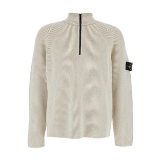 Stone Island Turtlenecks, male, White, XL, White Jumper with Half Zip