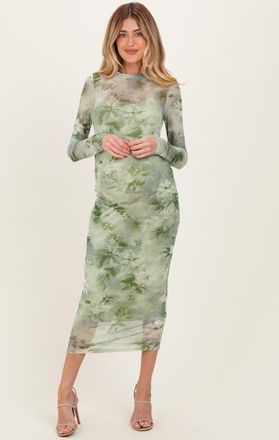 Pinkblush Floral Mesh Overlay Maxi Dress in Light Olive at Nordstrom, Size Small