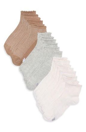 Lucky Brand 10-Pack Mini Scalloped Quarter Socks in Ivory Heather at Nordstrom Rack, Size 9/11