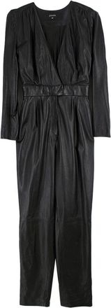 Jitrois Black Plunge Neckline Leather Jumpsuit Size S