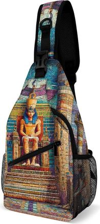Generic Ancient Egyptian Pharaohs Mens Crossbody Chest Sling Bag for Travel Hiking Lightweight Shoulder Bags with Small Side