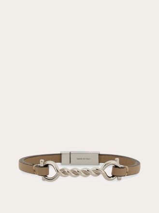 Ferragamo Men Gancini leather bracelet (18cm) Beige