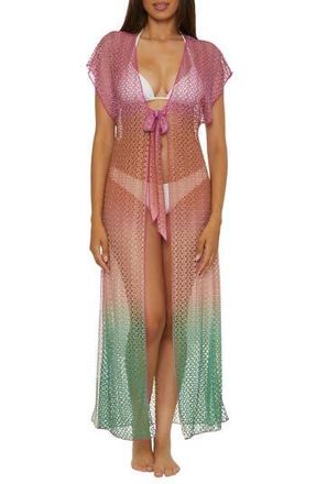 BECCA by Rebecca Virtue Sunset Metallic Ombr&eacute; Cover-Up Robe in Azalea/Emerald at Nordstrom Rack, Size Medium