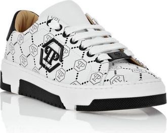 Philipp Plein Low Top Leather Skeakers Matte Monogram Unisex in Black at Nordstrom, Size 36