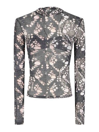 Avavav Hooded Top Printed Distressed Knit