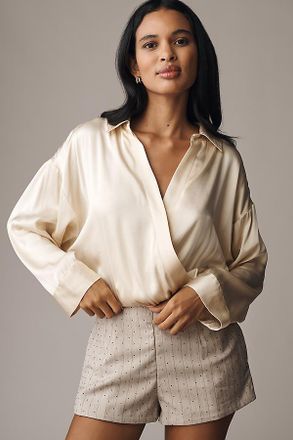 Maeve Long-Sleeve Satin Twofer Romper