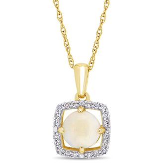 Amour Opal and 1/10 CT TW Diamond Floating Square Halo Necklace In 10K Yellow Gold