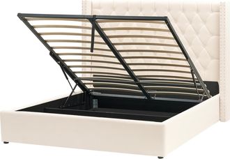 Beliani Cama Con Almacenaje Cabecero De Terciopelo Blanco Crema 160 X 200 Cm Lubbon