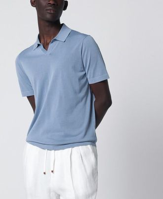 Drumohr Light blue cotton knit polo