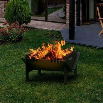 PRIMROSE Chic Steel Hex Fire Pit 58cm in True Black