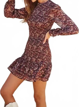 Dress Forum Floral Ruffled Hem Smocked Mini Dress In Burgundy Multi