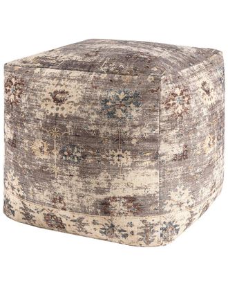LR Home Esra Vintage Distressed Floral Filigree Ottoman Pouf