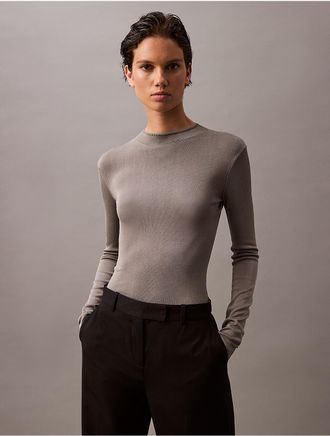 Calvin Klein Womens Mock Neck Viscose Sweater - Brown - XS