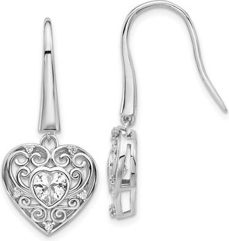 Diamond2Deal Sterling Silver Rhodium-plated CZ Heart Dangle Earrings