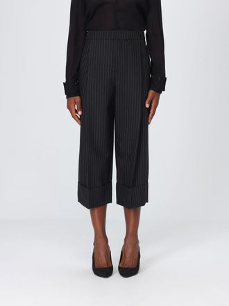 Elisabetta Franchi Pantaloni cropped gessati in misto lana a vita alta