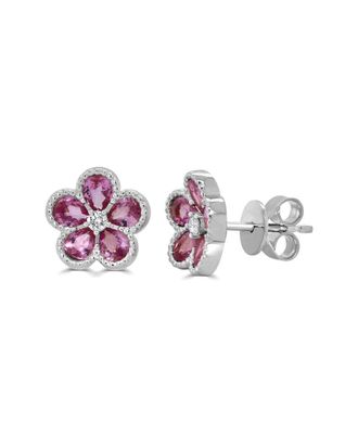 Sabrina Designs 14K 1.91 ct. tw. Diamond & Pink Sapphire Flower Studs